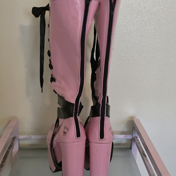 Pink Lace-Up Platform Boots - Picture 2 of 3
